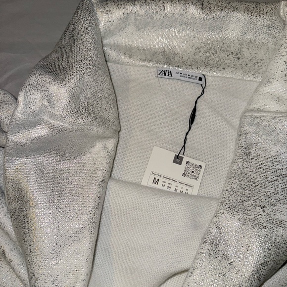 NWT ZARA EXPOSED SHOULDER METALLIC SWEATER/M - Picture 12 of 14